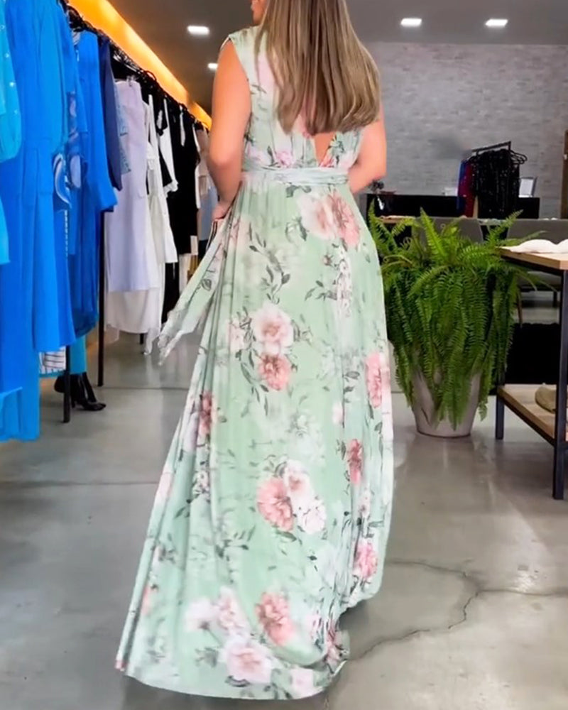 Venesa™ - Rochie elegantă fără mâneci, cu decolteu în V și imprimeu floral