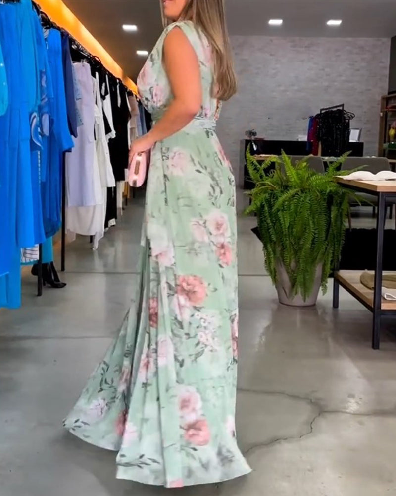 Venesa™ - Rochie elegantă fără mâneci, cu decolteu în V și imprimeu floral
