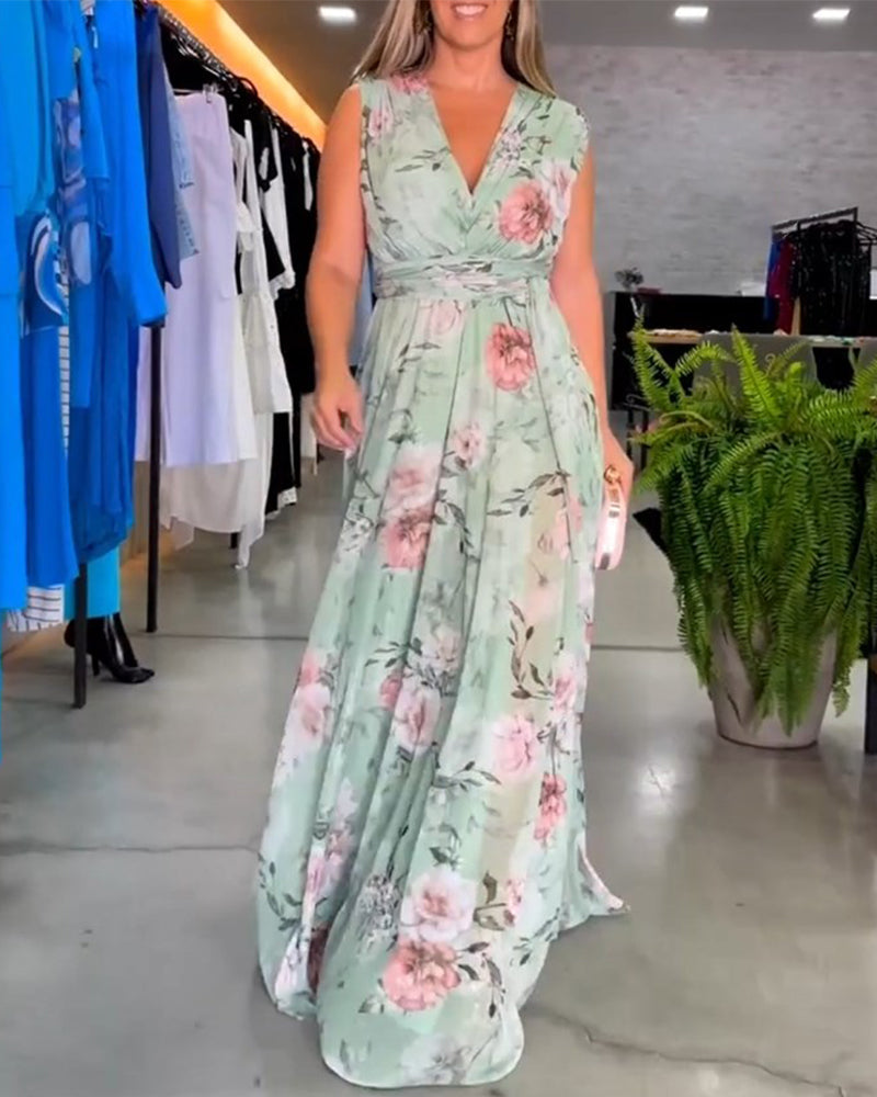 Venesa™ - Rochie elegantă fără mâneci, cu decolteu în V și imprimeu floral