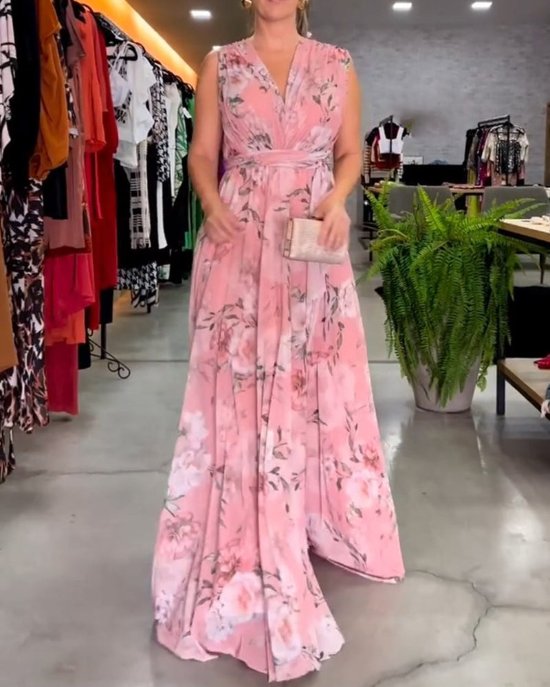 Venesa™ - Rochie elegantă fără mâneci, cu decolteu în V și imprimeu floral