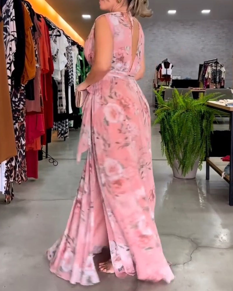 Venesa™ - Rochie elegantă fără mâneci, cu decolteu în V și imprimeu floral