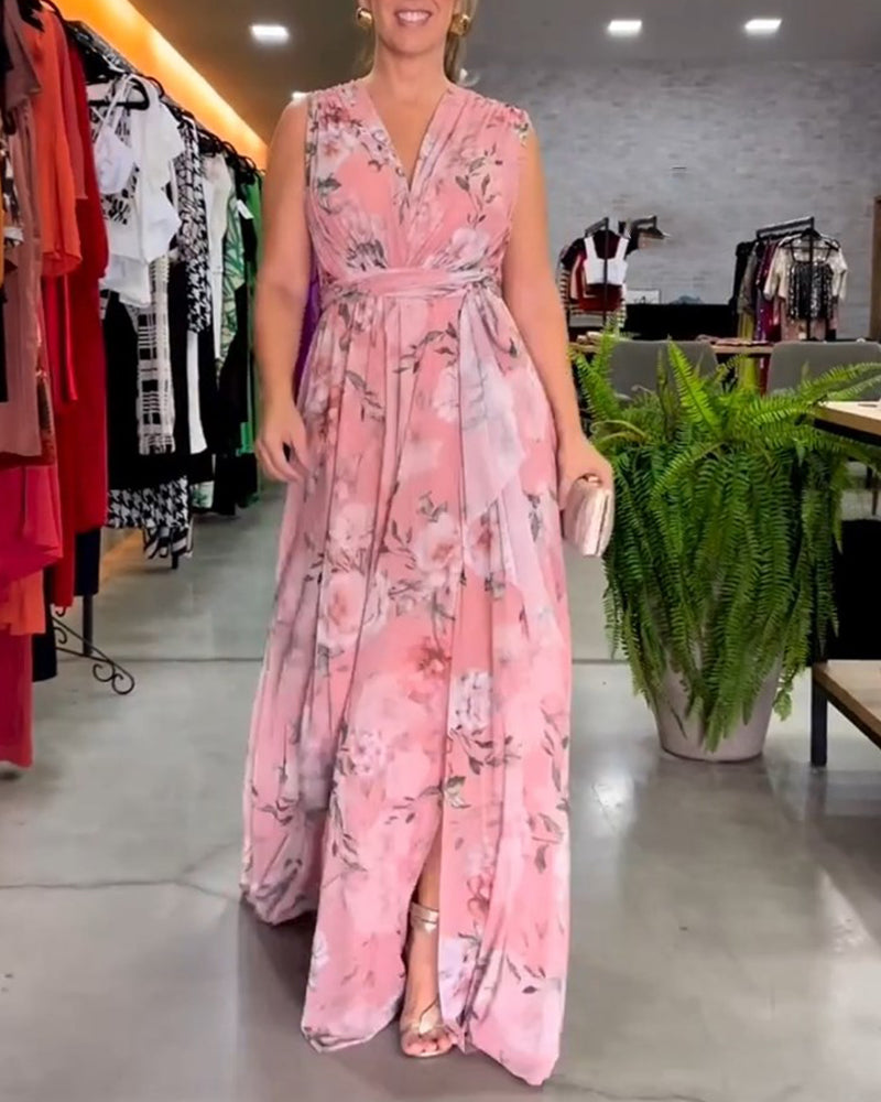 Venesa™ - Rochie elegantă fără mâneci, cu decolteu în V și imprimeu floral