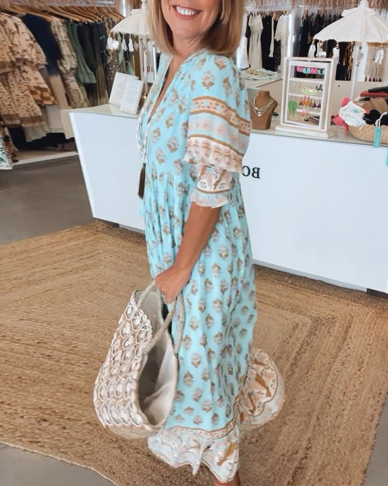 Modena™ - Rochie casual cu imprimeu, decolteu în V și mâneci scurte
