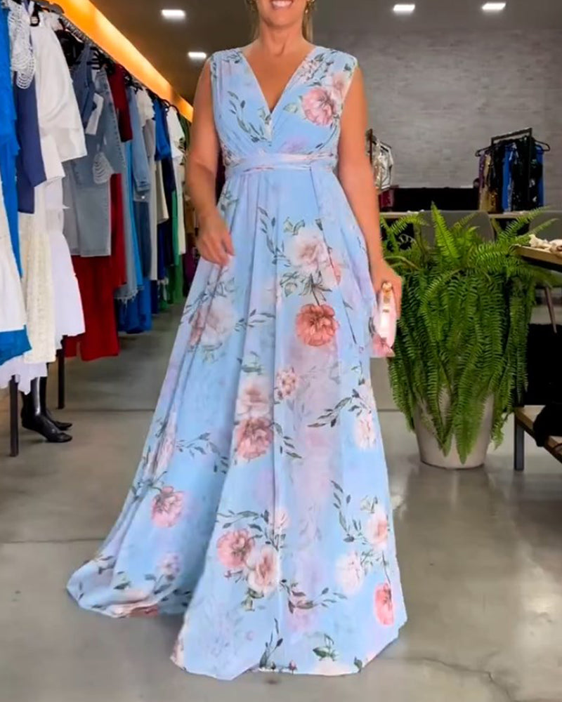 Venesa™ - Rochie elegantă fără mâneci, cu decolteu în V și imprimeu floral