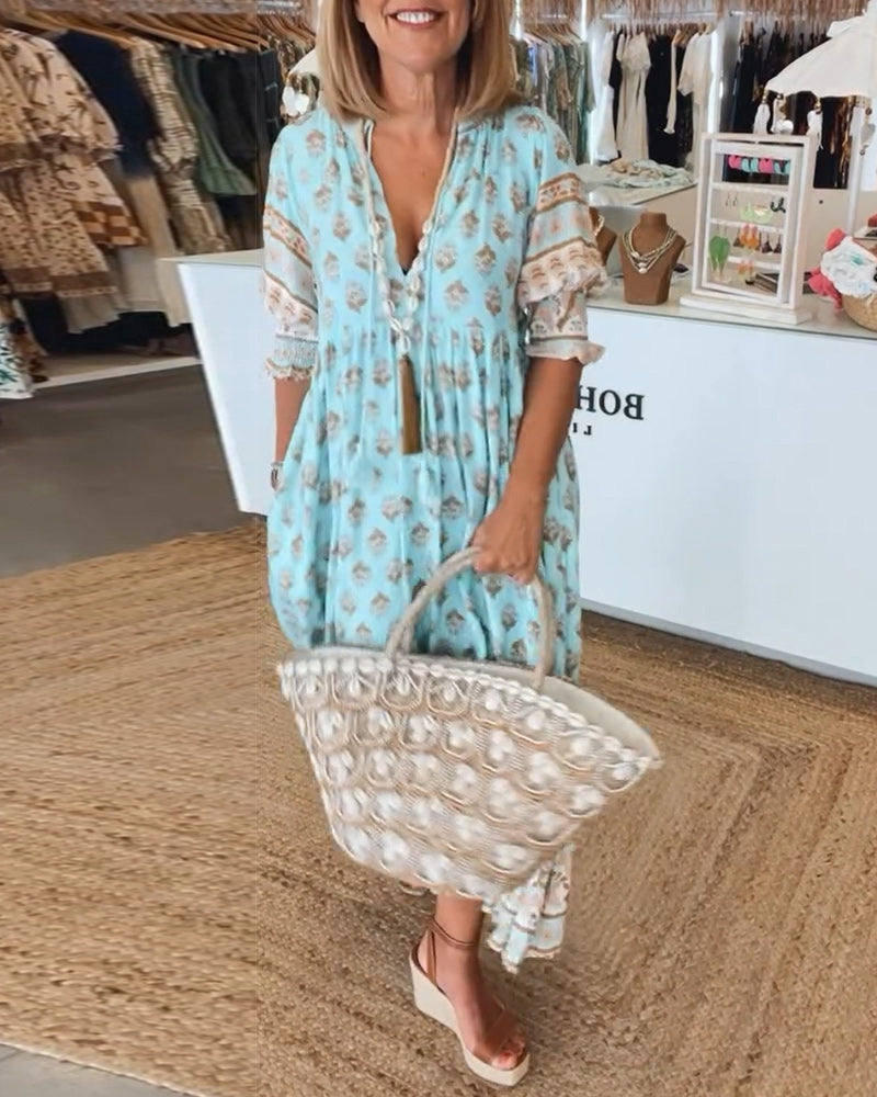 Modena™ - Rochie casual cu imprimeu, decolteu în V și mâneci scurte