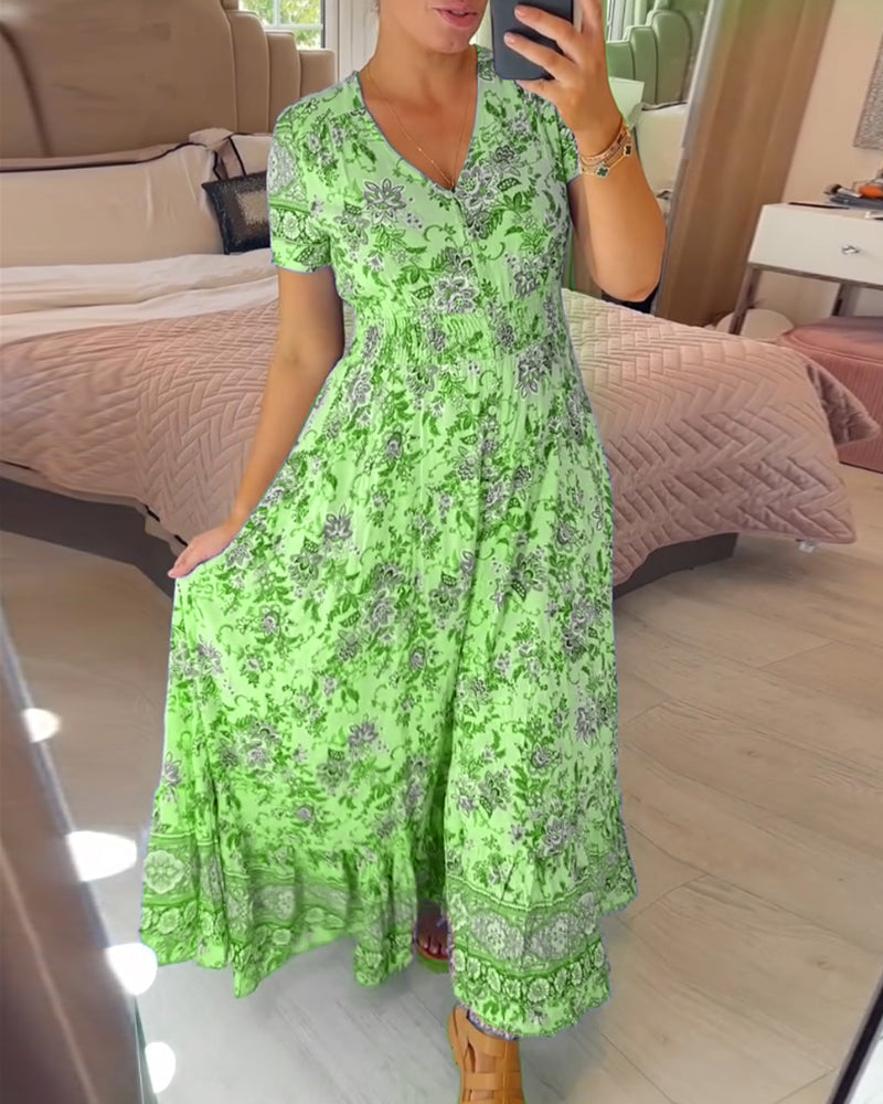 Alisa™ - Rochie cu decolteu în V și model floral