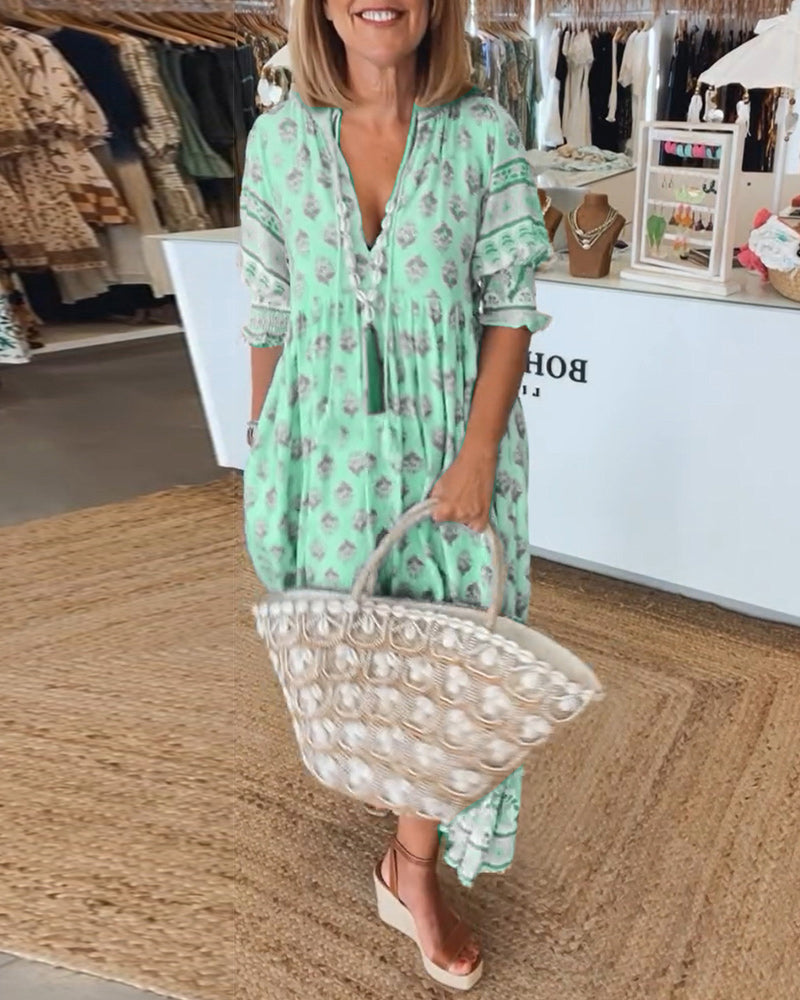 Modena™ - Rochie casual cu imprimeu, decolteu în V și mâneci scurte