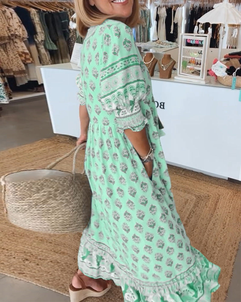 Modena™ - Rochie casual cu imprimeu, decolteu în V și mâneci scurte