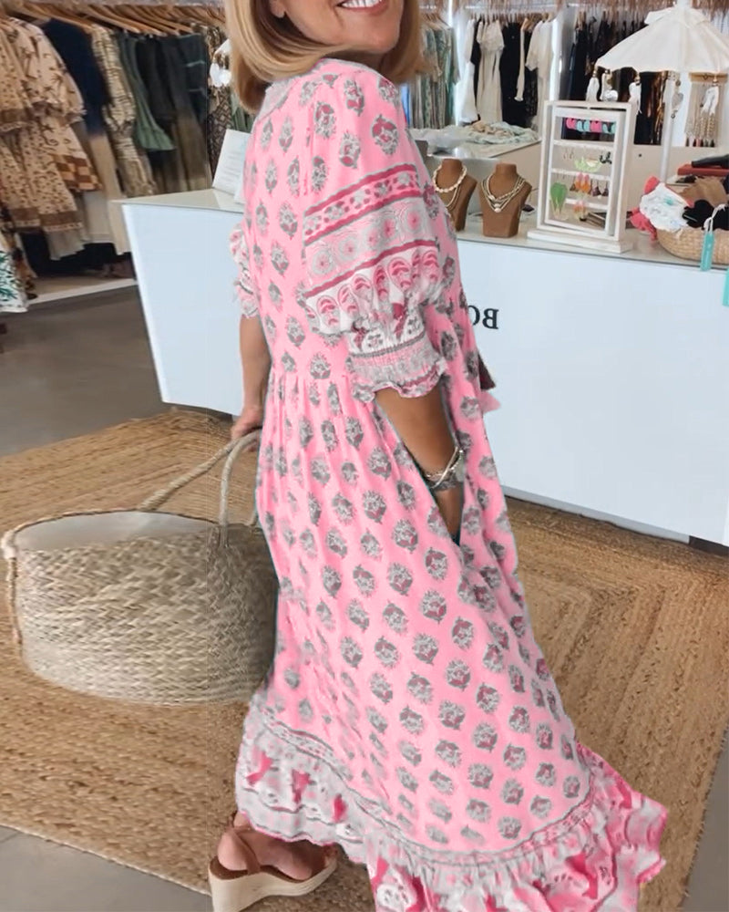 Modena™ - Rochie casual cu imprimeu, decolteu în V și mâneci scurte