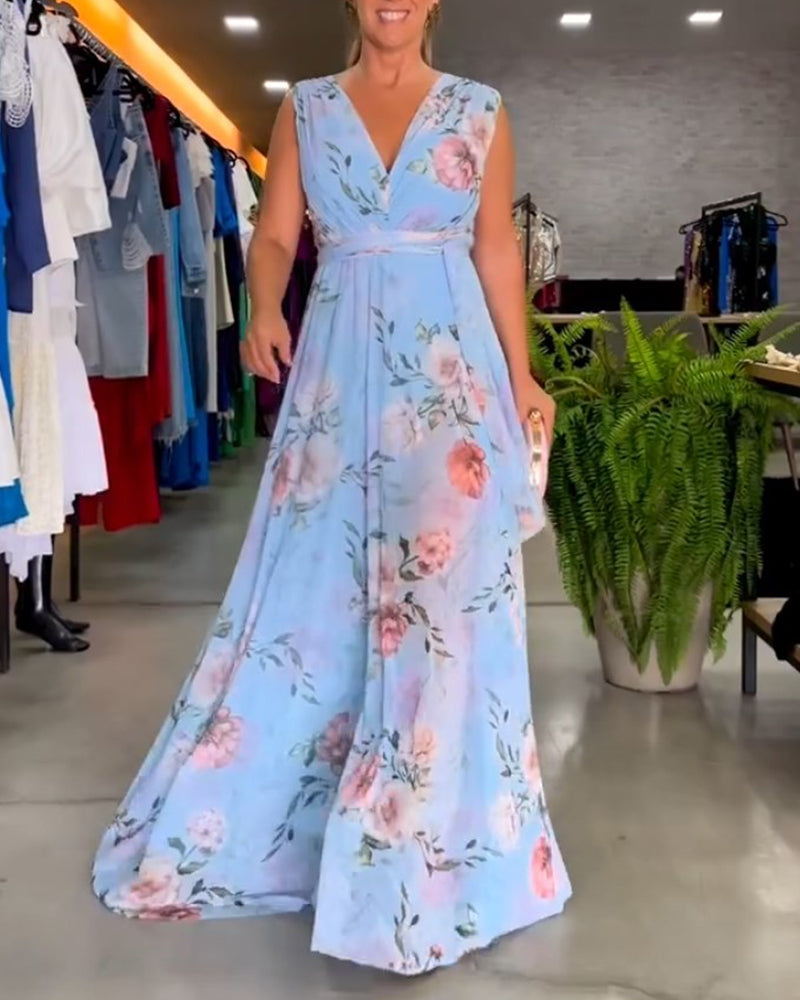 Venesa™ - Rochie elegantă fără mâneci, cu decolteu în V și imprimeu floral
