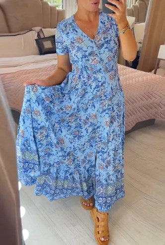 Alisa™ - Rochie cu decolteu în V și model floral
