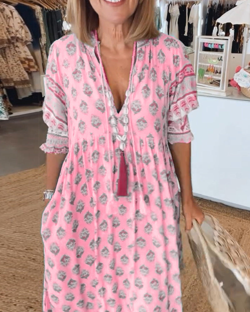 Modena™ - Rochie casual cu imprimeu, decolteu în V și mâneci scurte