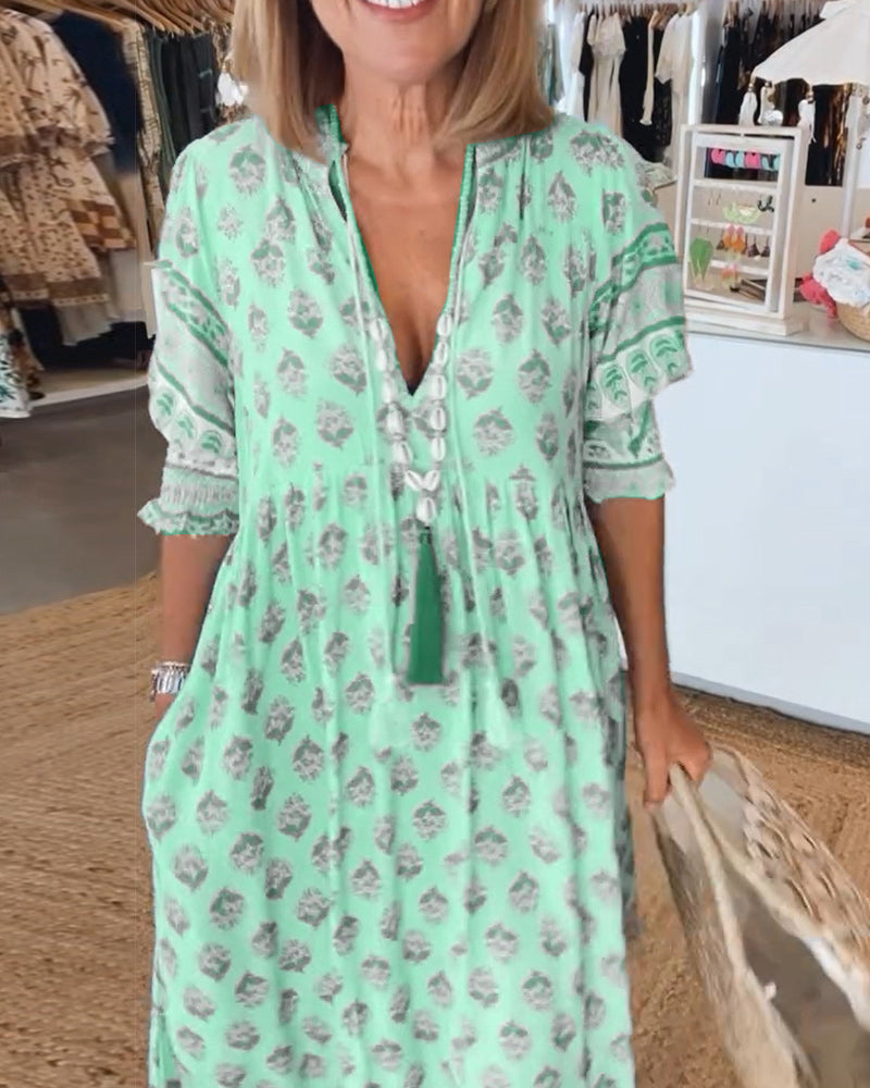 Modena™ - Rochie casual cu imprimeu, decolteu în V și mâneci scurte