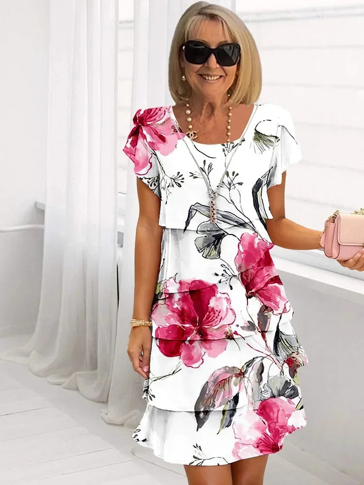 Giselle™ - Rochie cu Volane Stratificate și Design Floral