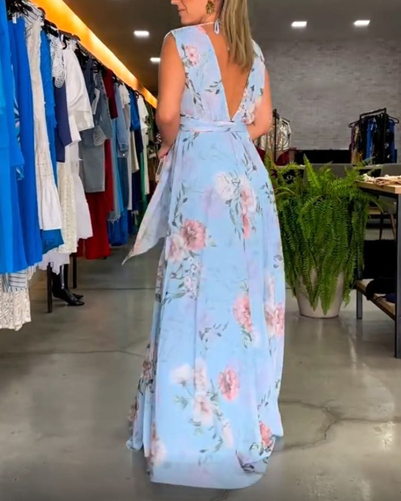 Venesa™ - Rochie elegantă fără mâneci, cu decolteu în V și imprimeu floral