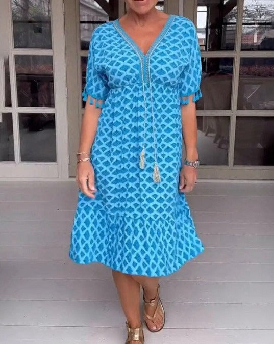 Aisha™ Rochie Midi V-Neck Confortabilă și Relaxată