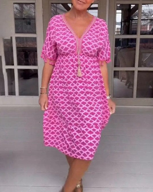 Aisha™ Rochie Midi V-Neck Confortabilă și Relaxată