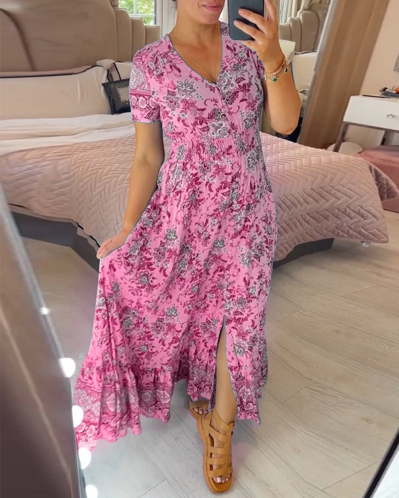 Alisa™ - Rochie cu decolteu în V și model floral