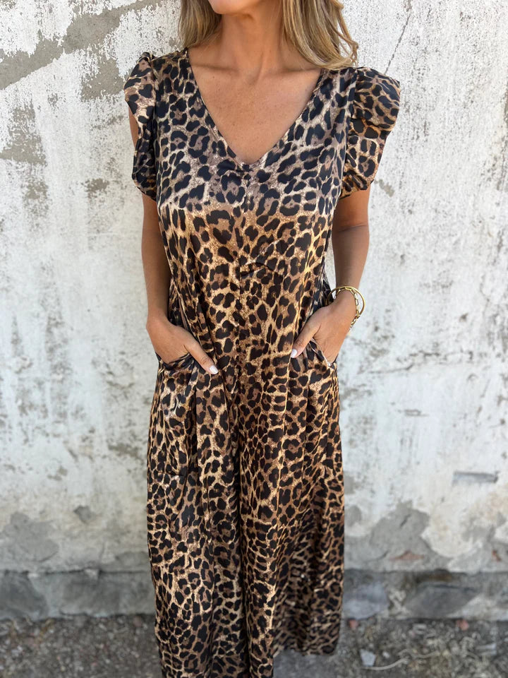 Aurelia | Salopetă Leopard cu Buzunare Frontale