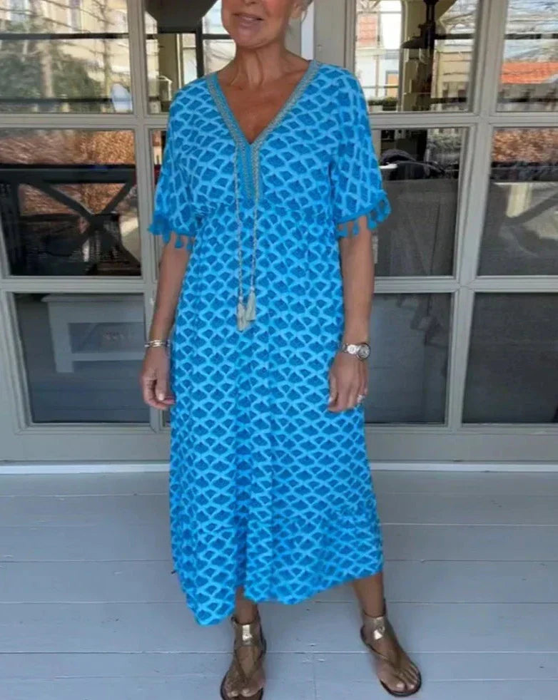 Aisha™ Rochie Midi V-Neck Confortabilă și Relaxată