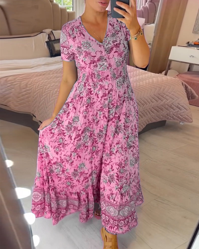 Alisa™ - Rochie cu decolteu în V și model floral