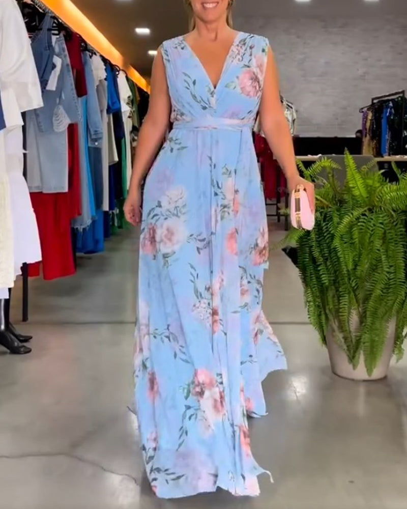 Venesa™ - Rochie elegantă fără mâneci, cu decolteu în V și imprimeu floral