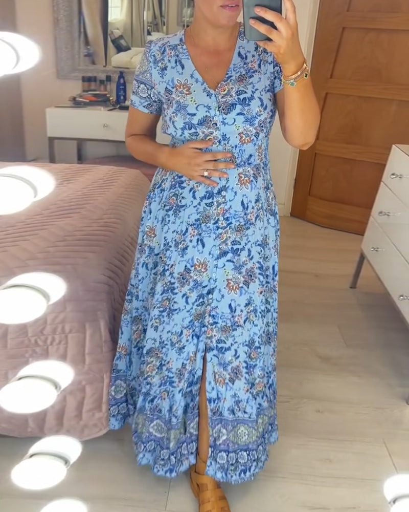 Alisa™ - Rochie cu decolteu în V și model floral