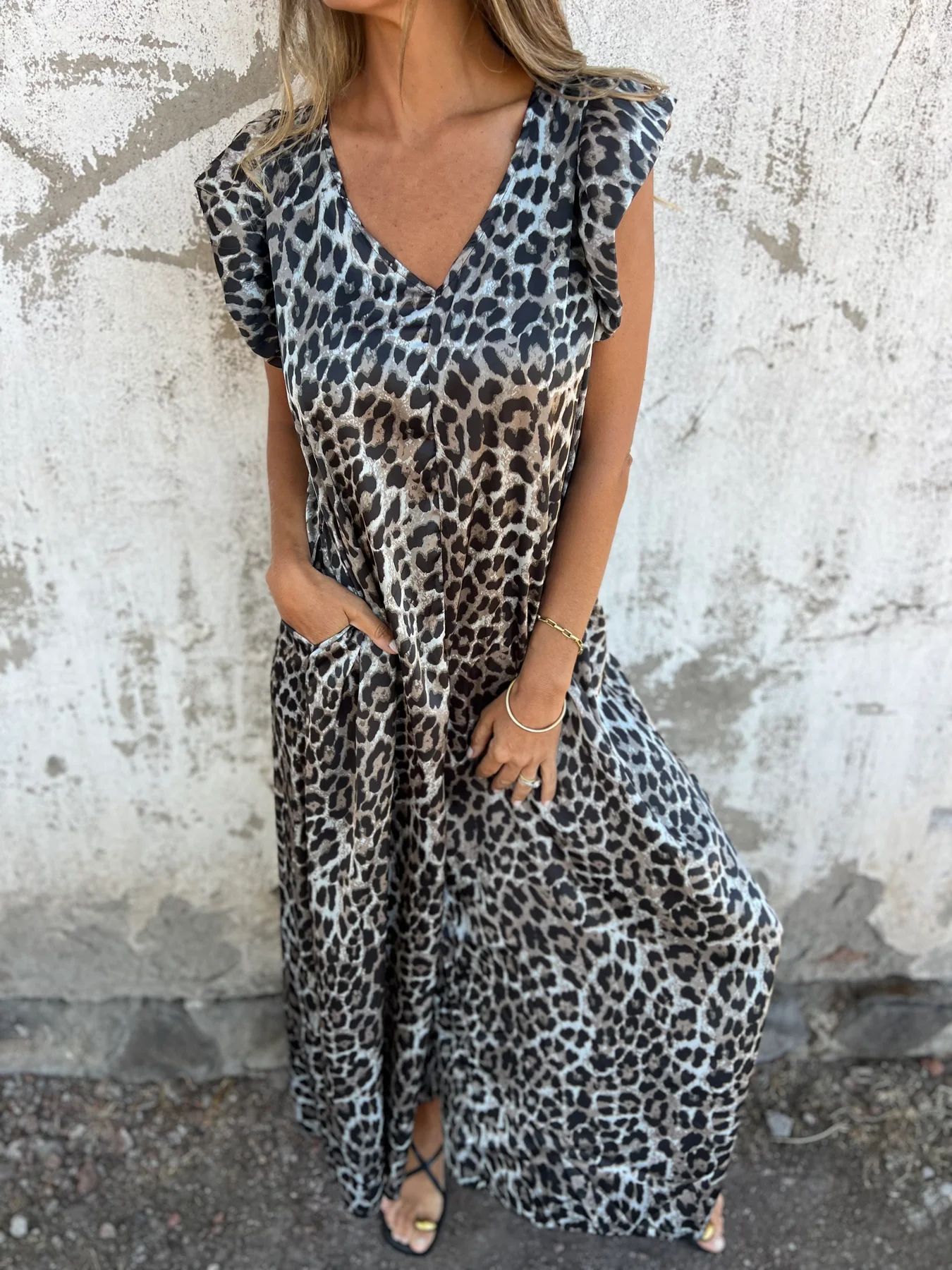Aurelia | Salopetă Leopard cu Buzunare Frontale