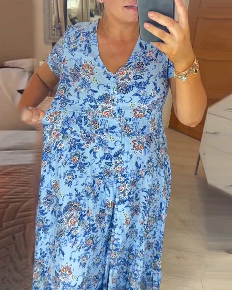 Alisa™ - Rochie cu decolteu în V și model floral
