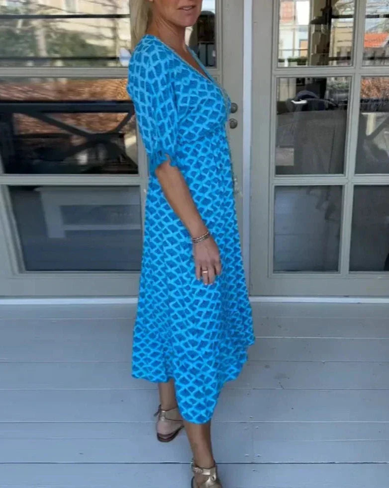 Aisha™ Rochie Midi V-Neck Confortabilă și Relaxată