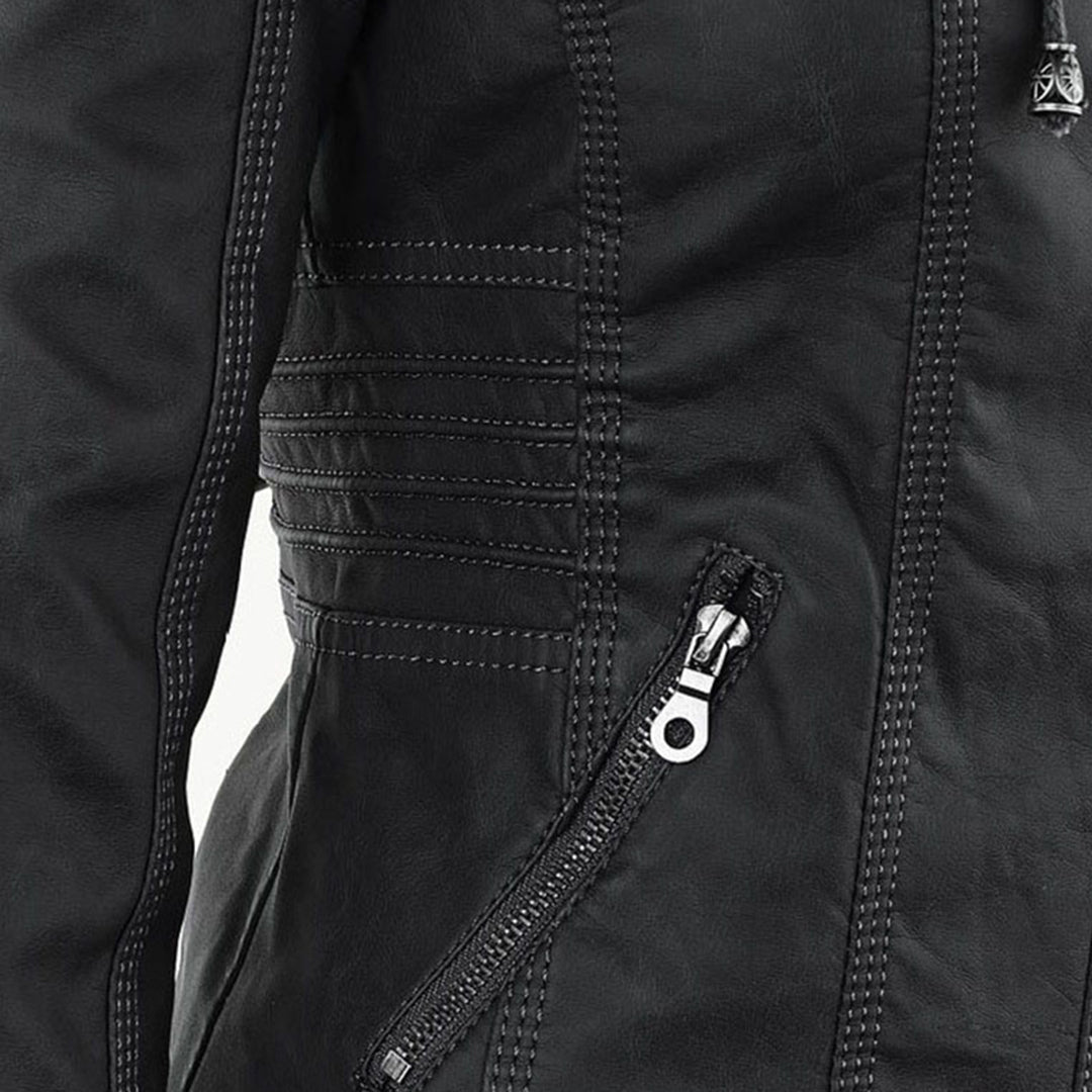 Olivia™ | Jachetă din Piele pentru Femei, Impermeabilă, cu Glugă