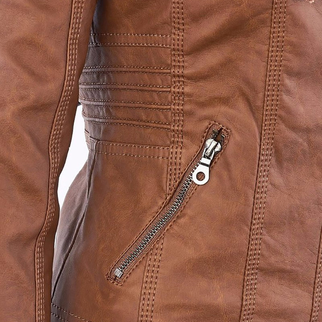 Olivia™ | Jachetă din Piele pentru Femei, Impermeabilă, cu Glugă