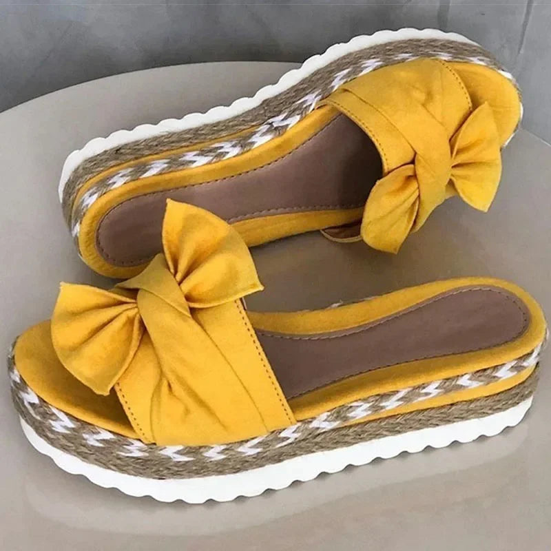 Camila™ - Sandale cu fundă florală și toc wedge