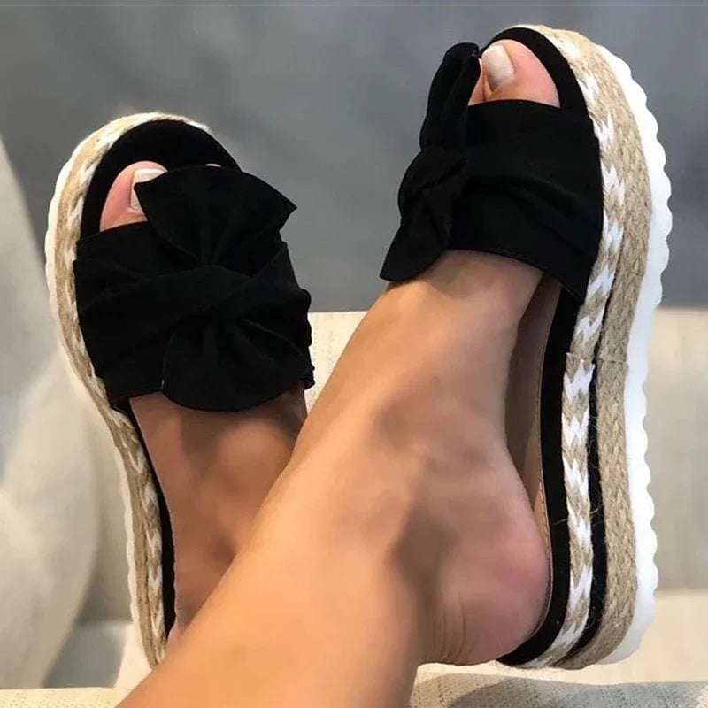 Camila™ - Sandale cu fundă florală și toc wedge