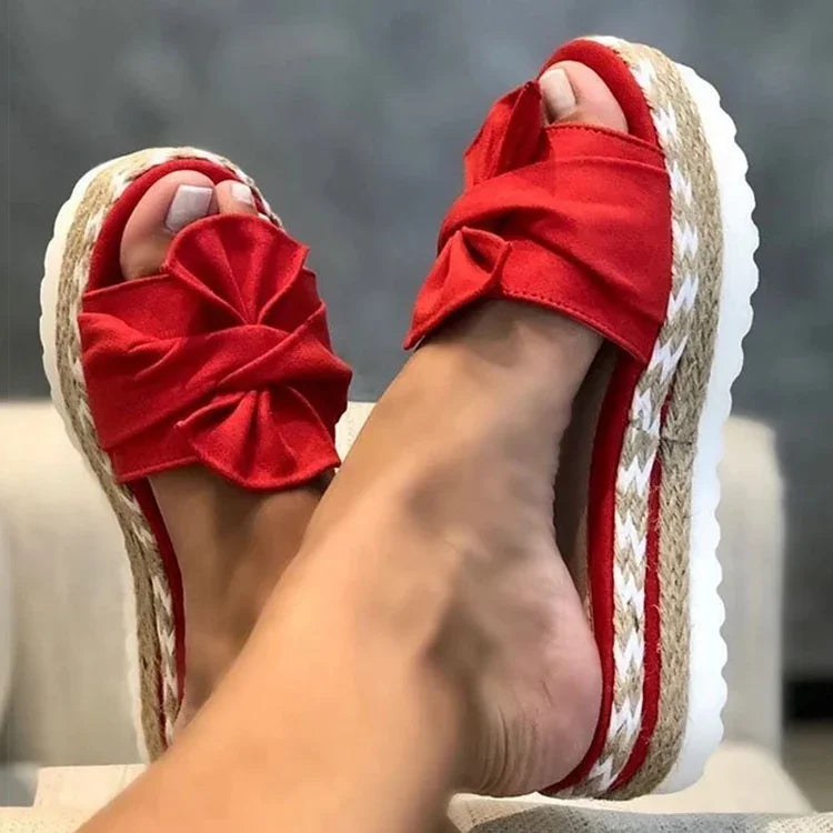 Camila™ - Sandale cu fundă florală și toc wedge