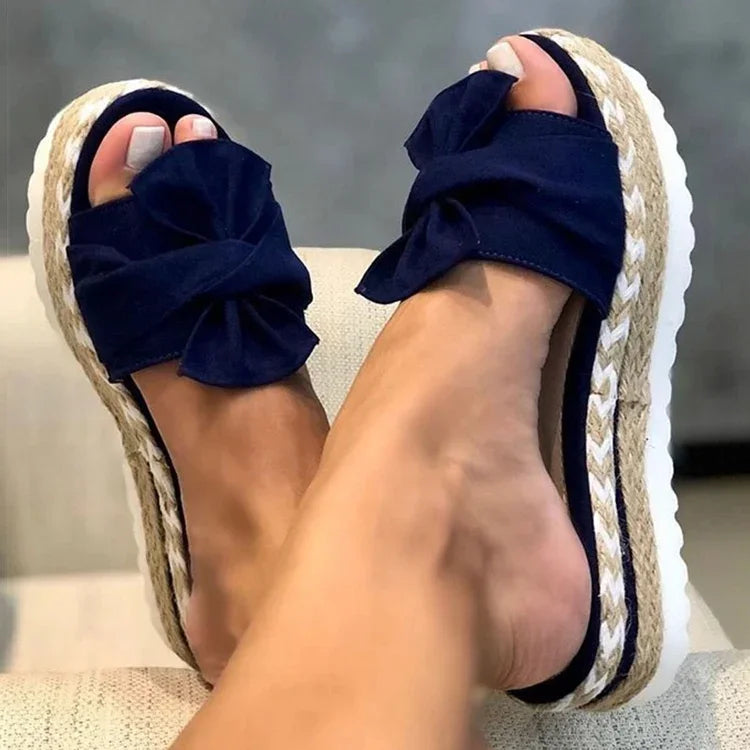 Camila™ - Sandale cu fundă florală și toc wedge