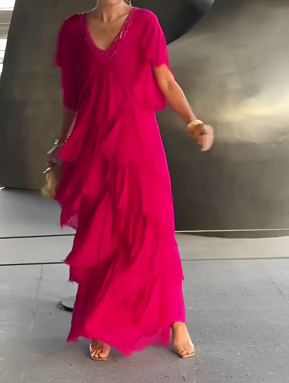 Dakini | Rochie Maxi Elegantă cu Decolteu în V – Stil Grațios și Confortabil