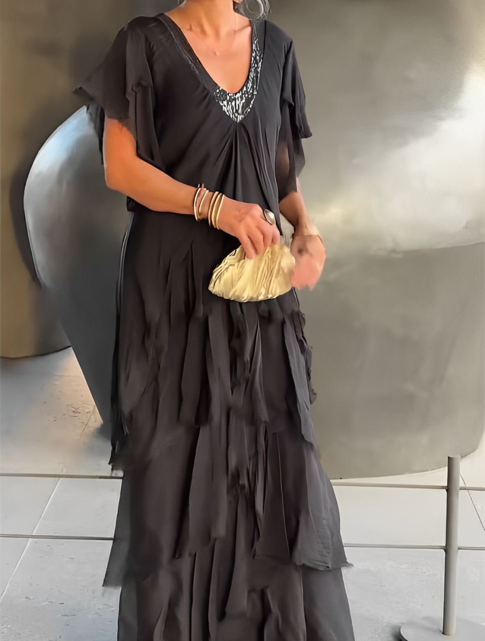 Dakini | Rochie Maxi Elegantă cu Decolteu în V – Stil Grațios și Confortabil