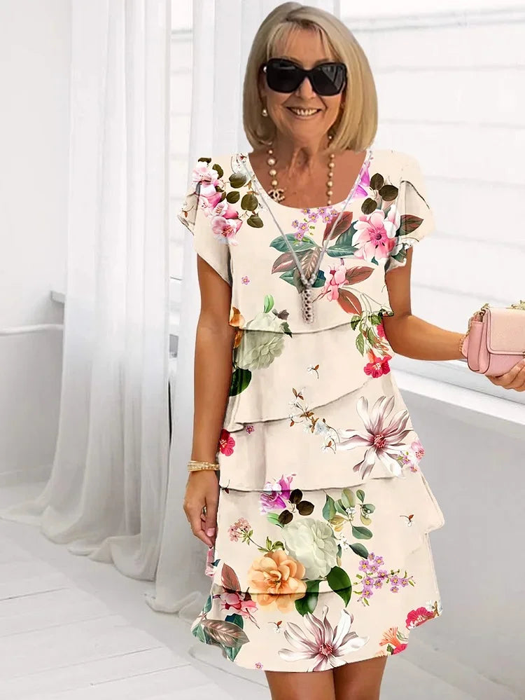 Giselle™ - Rochie cu Volane Stratificate și Design Floral