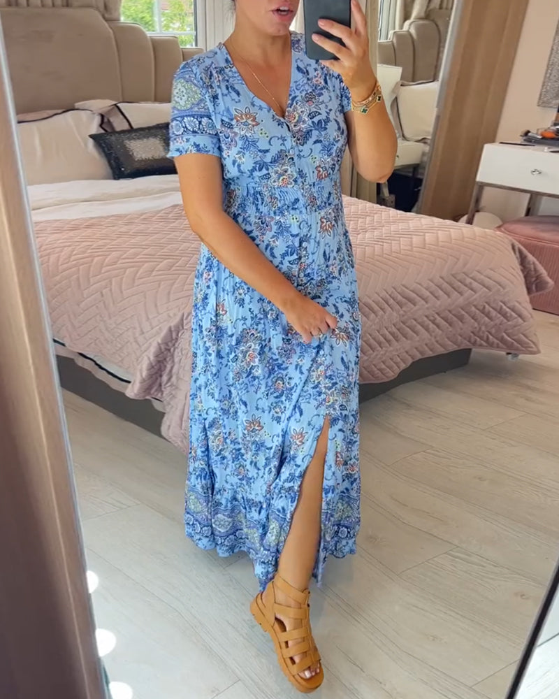 Alisa™ - Rochie cu decolteu în V și model floral