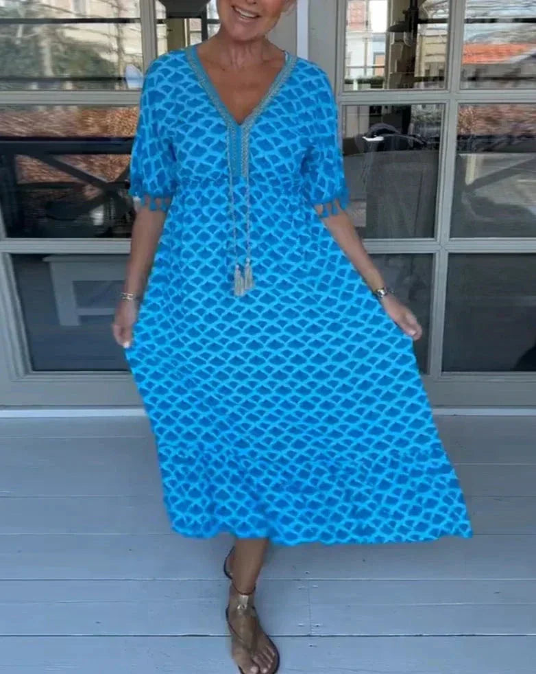 Aisha™ Rochie Midi V-Neck Confortabilă și Relaxată