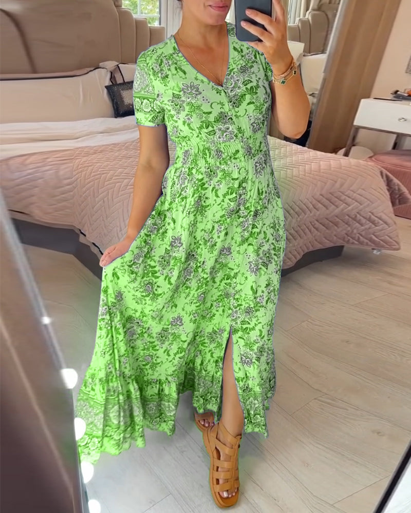 Alisa™ - Rochie cu decolteu în V și model floral