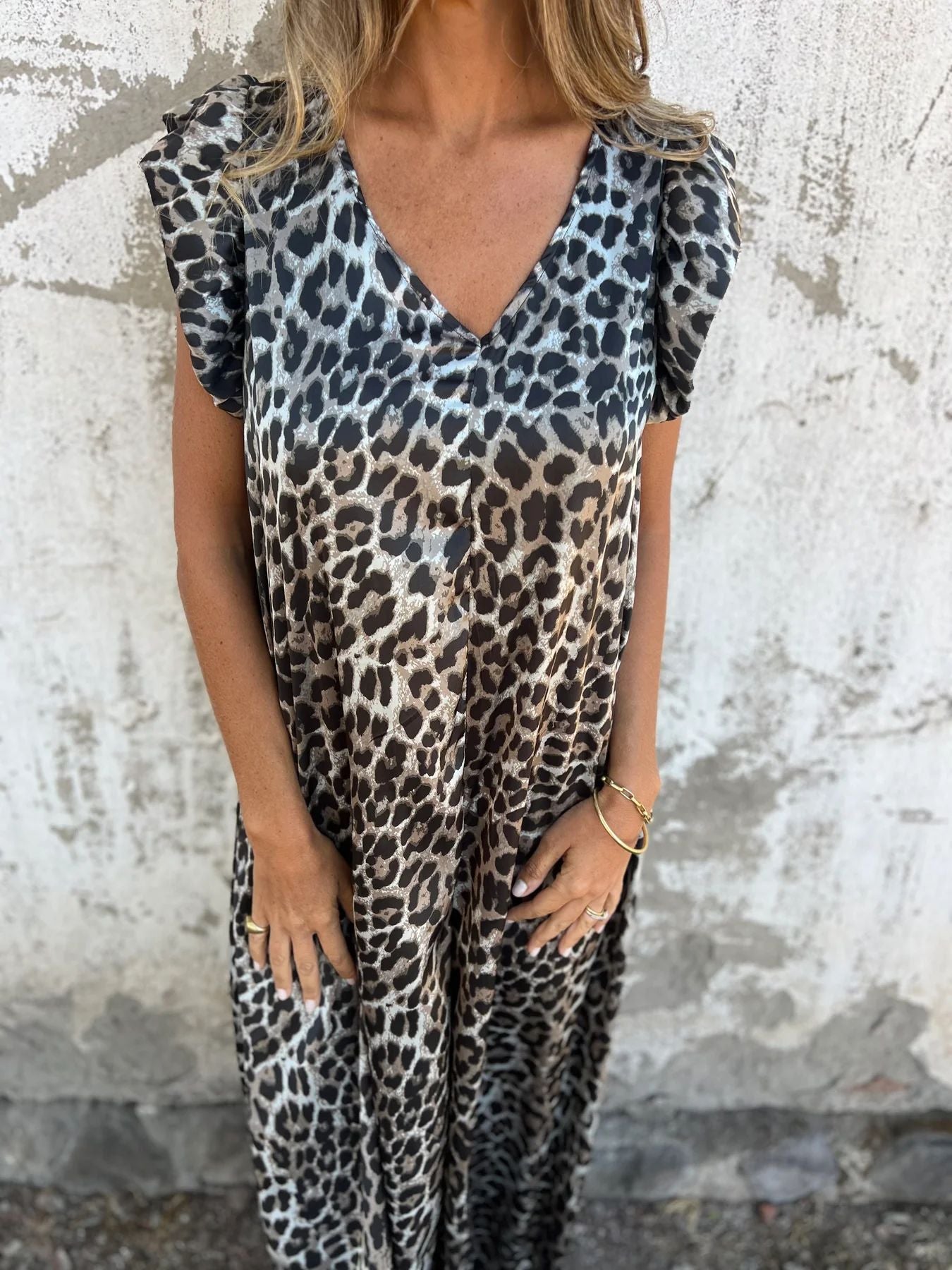 Aurelia | Salopetă Leopard cu Buzunare Frontale