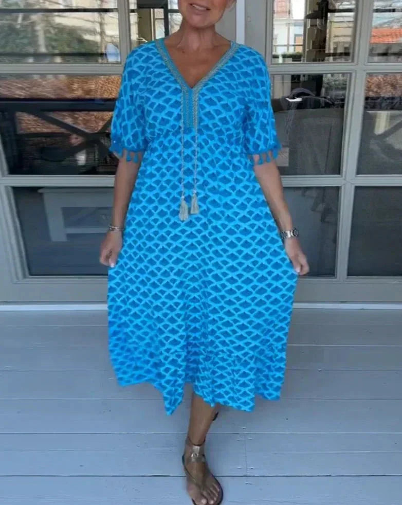 Aisha™ Rochie Midi V-Neck Confortabilă și Relaxată