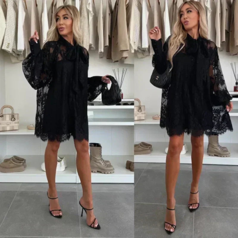 Oliva | Rochie mini cu detaliu fundiță la decolteu