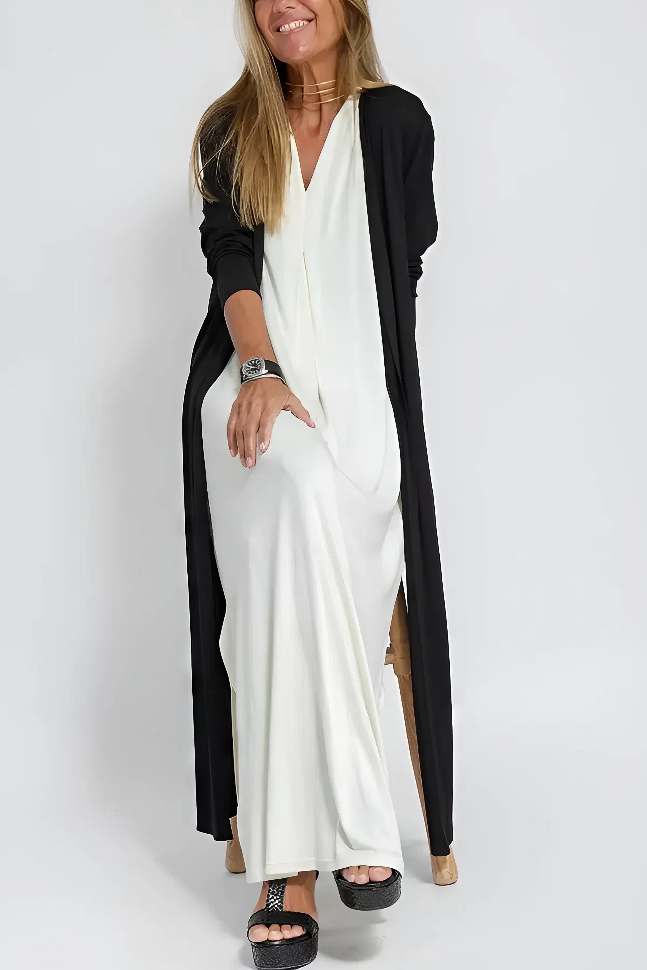 Elli | Rochie lungă elegantă cu cardigan asortat inclus