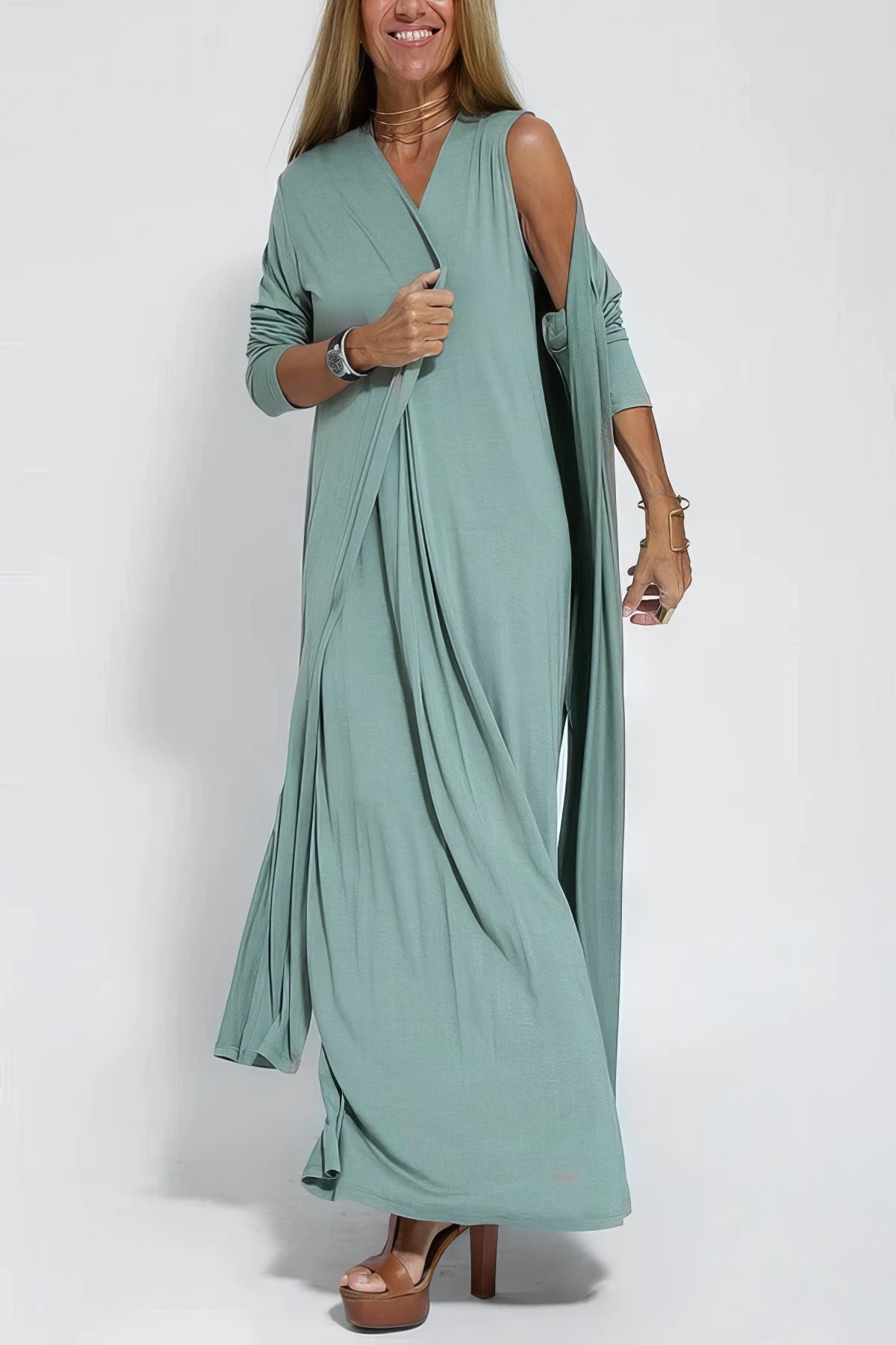Elli | Rochie lungă elegantă cu cardigan asortat inclus