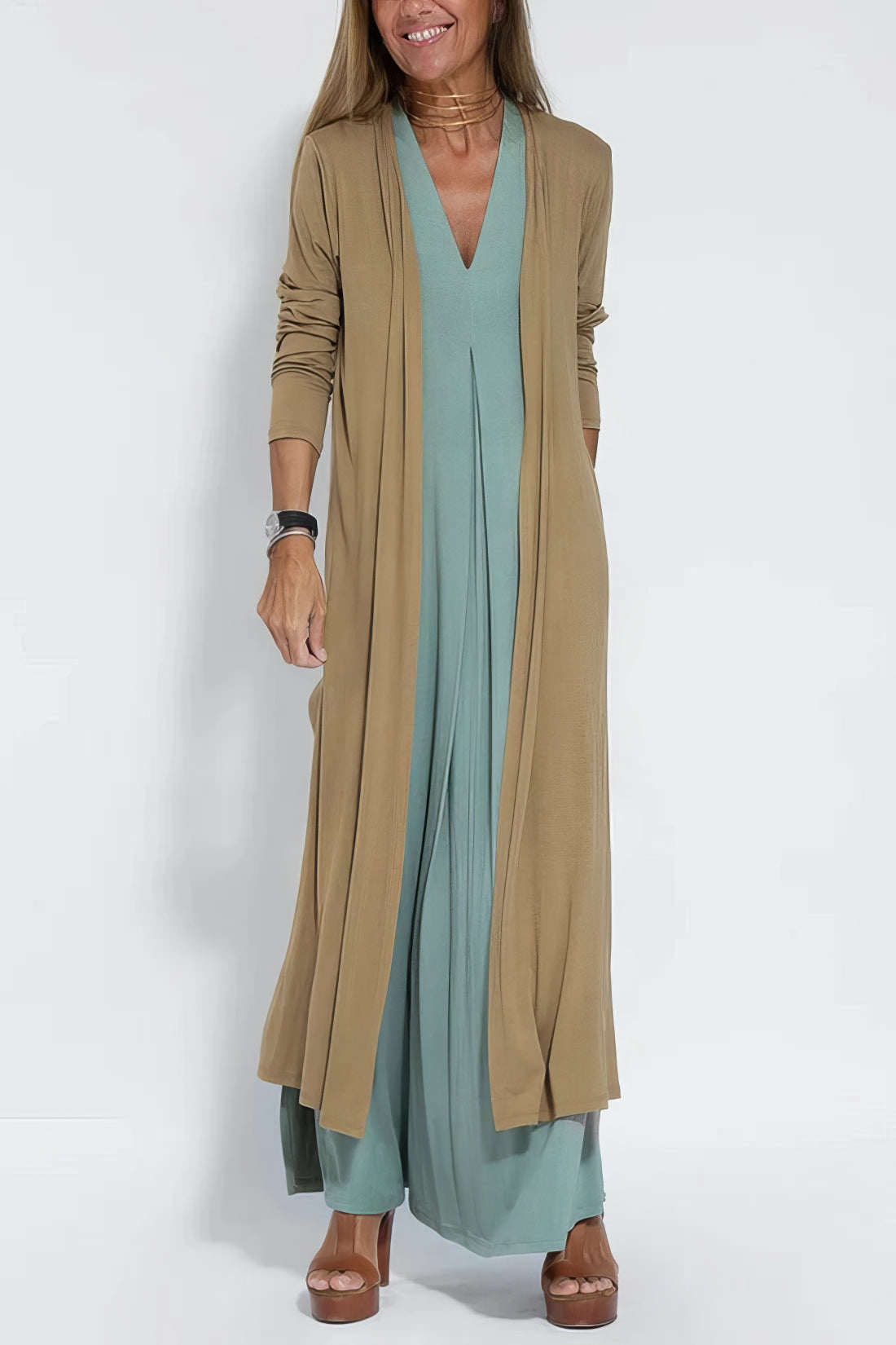 Elli | Rochie lungă elegantă cu cardigan asortat inclus